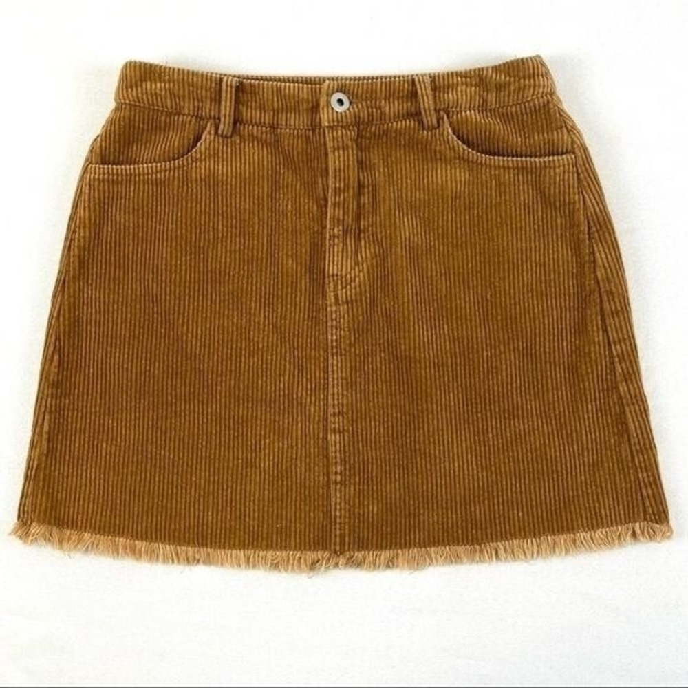 Mitoshop Corduroy Vintage Mini Skirt Y2K Preppy Indie Aesthetic 90s Frayed Hem S